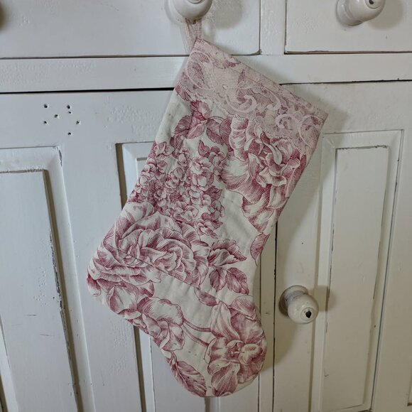 Christmas Stocking With Toile Fabric - Picture 3 of 8